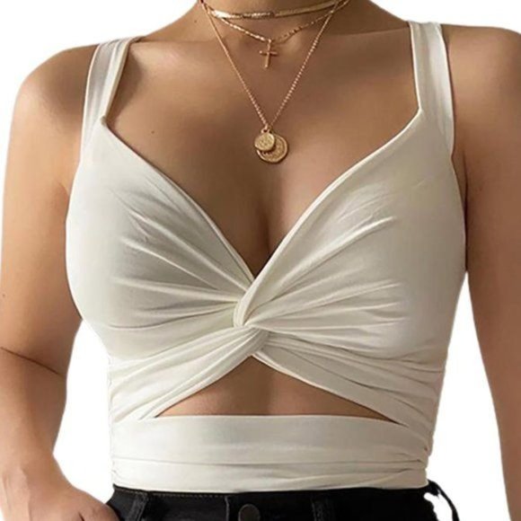 Cut-out Twist Knot V Neck Sleeveless Bodysuit - Picture 3 of 5